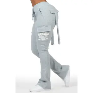 Elandira Heather Grey Cargo Stacked Track Pant