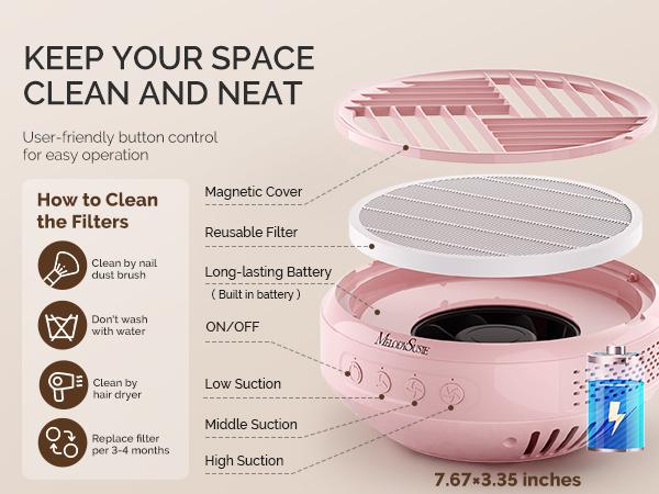 MelodySusie HPro, SProR Nail Dust Collector with Reusable Filter, Powerful Vacuum Fan Vent Dust Collector Extractor Electric Dust Suction Machine