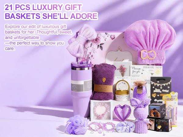 Valentine’s Day Gift Basket for Women – 21-Piece Handmade Birthday Gifts,   Self Care Gifts, Get Well Soon Gifts, Relaxing Spa Gifts, Care Package, Unique Anniversary Gift Basket with Flannel Blanket for Mother, Wife, Best Friend, Sister, Her