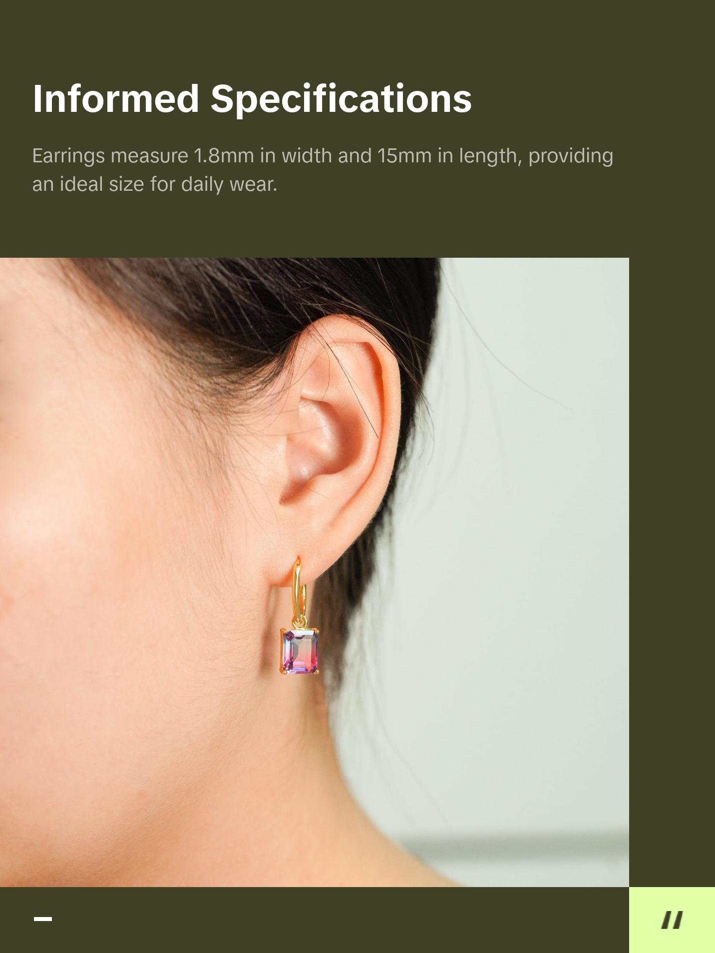 Party Geometry Rectangle CZ 925 Sterling Silver Hoop Earrings