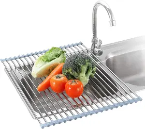 Roll Up Dish Drying Rack Over The Sink for RV Sink 17.5x15.7 in Kitchen Drying Rack Folding Dish Drainer Mat Rolling Dish Rack Foldable Rack Stainless Steel Wide Kitchen Dry Rack