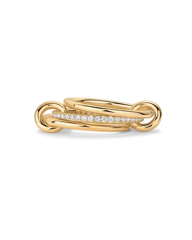 PAVOI 14K Gold Plated Interlocked Stackable Statement Ring for Women – Chunky Multi-Band Double & Triple Ring, Two-Tone Mixed Metals with Cubic Zirconia