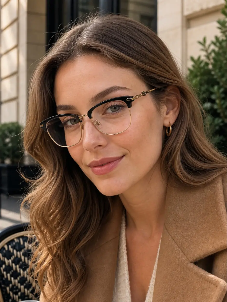 Premium Handcrafted Browline Eyeglasses, Pure Titanium & Acetate Blue Light Blocking Glasses for Men Women, Prescription Ready, Black Silver & Black Gold