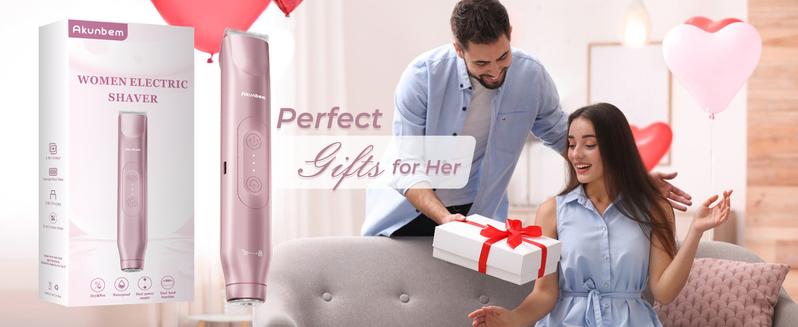 Akunbem Bikini Trimmer for Women, Electric Shaver and Razor Rechargeable 2-in-1 Body and Facial Epilator, Dual Heads for Painless Trimming of Pubic Hair, Face, Underarms and Legs, IPX7 Waterproof. Christmas Gift New Year Gift Shaving Grooming