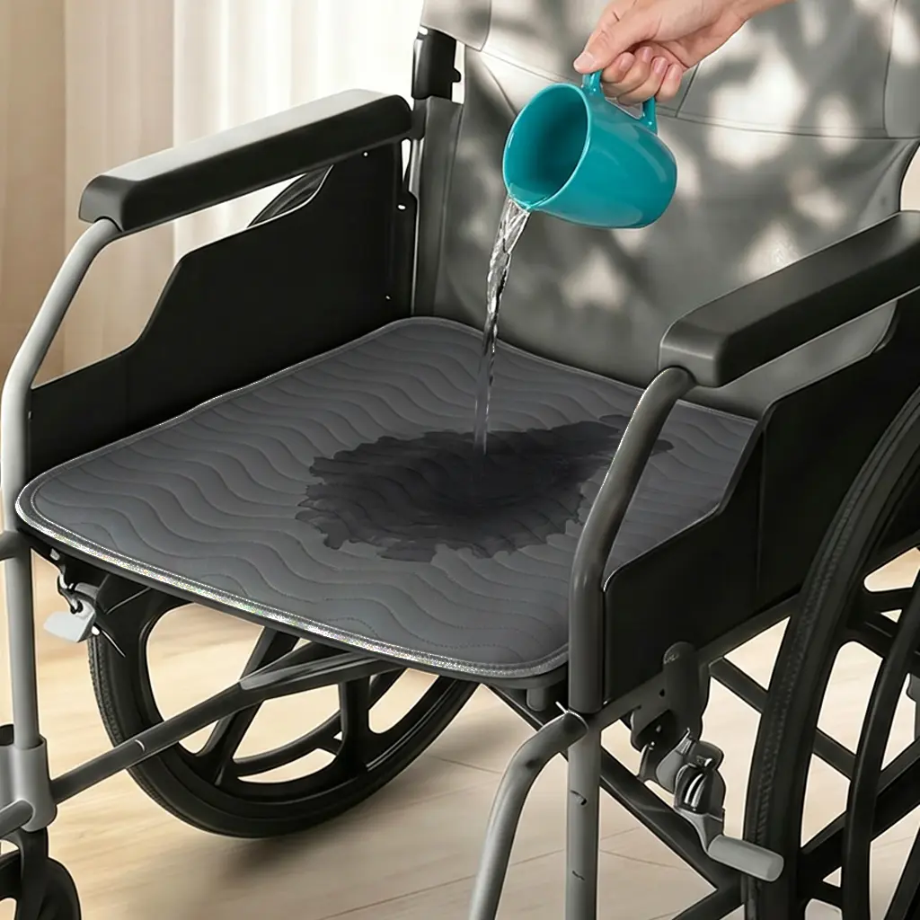 Incontinence Waterproof Wheelchair Seat Protector Pad - OEKO-TEX Certified, 5-Cup Super Absorbent Reusable Cover, Non-Slip, Silent, Washable 600+ Times, Leak-Proof Cushion for Sofa, Car (Dark Grey)