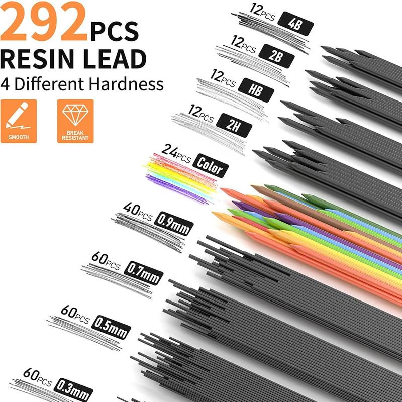 STAGEEK 21PCS Metal Mechanical Pencil Set, Art Lead Pencil 0.3, 0.5, 0.7, 0.9, 2mm Holder(HB 2H 2B 4B Color) with 10 Tubes Graphite Lead Refills Eraser with Case for Drafting Drawing Sketching