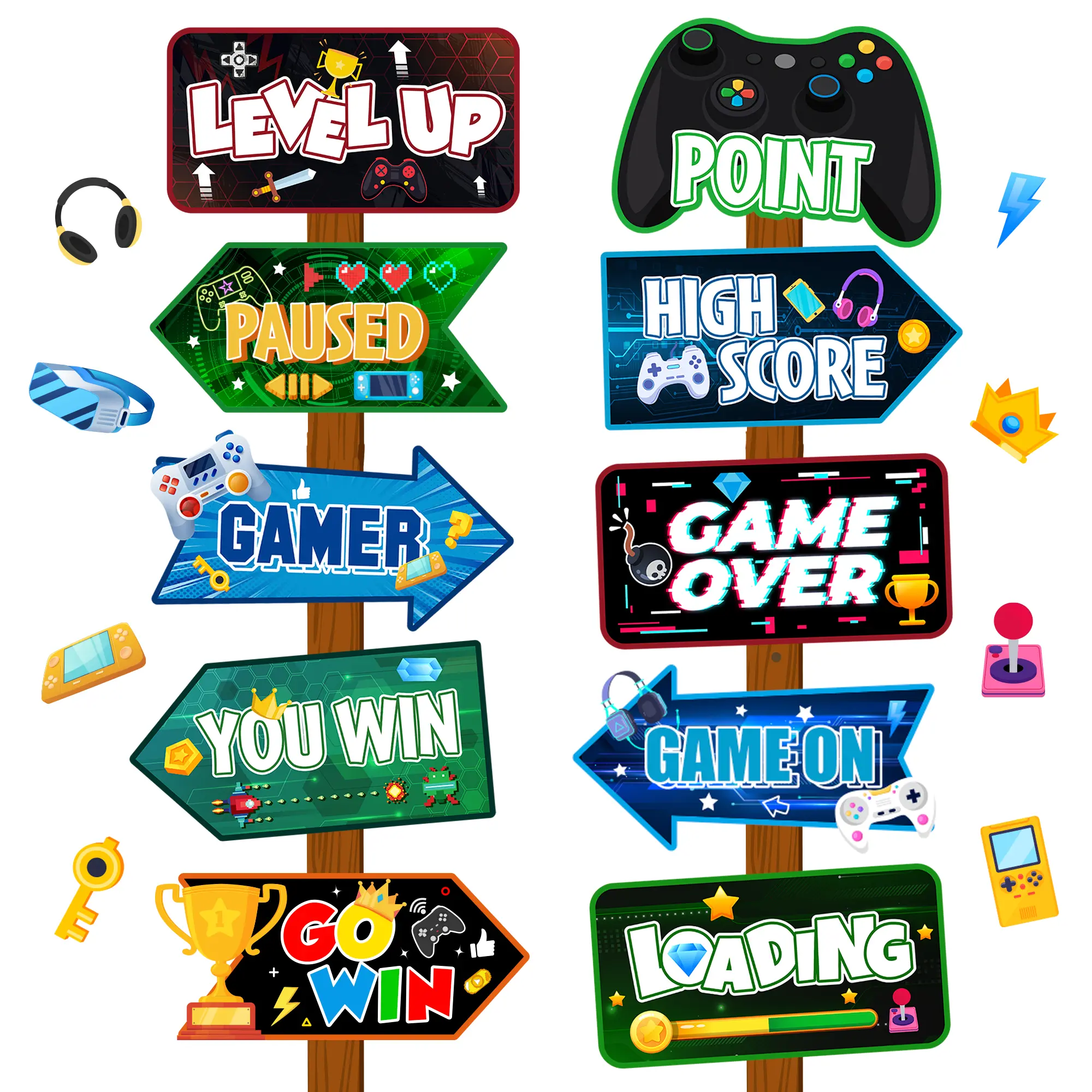 Video Game Party Sign, 20 Pcs Video Game Welcome Signs, Video Game Yard Signs Game Party Themed Directional Signs, for Video Game Birthday Decorations & Video Game Party Decorations
