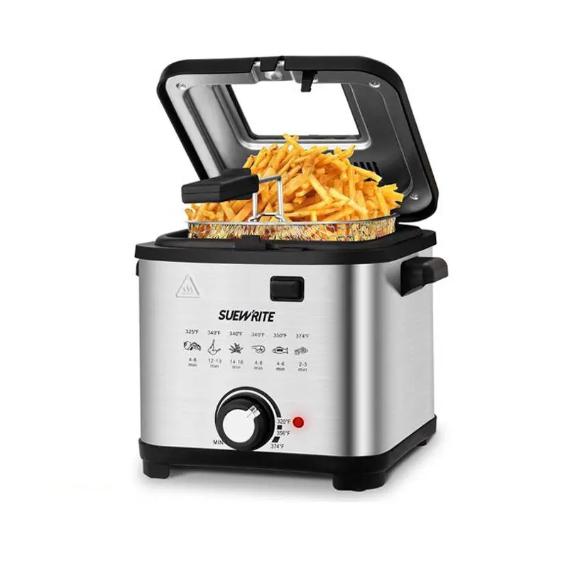 SUSTEAS 1500W Electric Deep Fryer – 1.5QT/2.6QT Non-Stick Pot with Basket, Removable Lid for Easy Cleaning.Both the 1.5QT and 2.6QT pots can also be used to boil water for cooking meals like noodles or hot pot. Adjustable Temperature Fryer