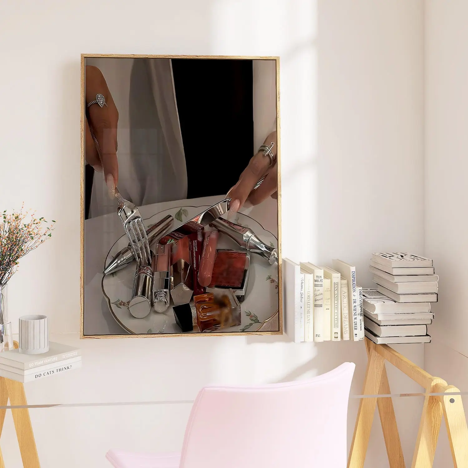 Girl Dinner Print | Aesthetic Makeup and Perfume Art Print | Funny Prints | Kitchen Wall Print | Designer Makeup Poster | Chic Wall Art