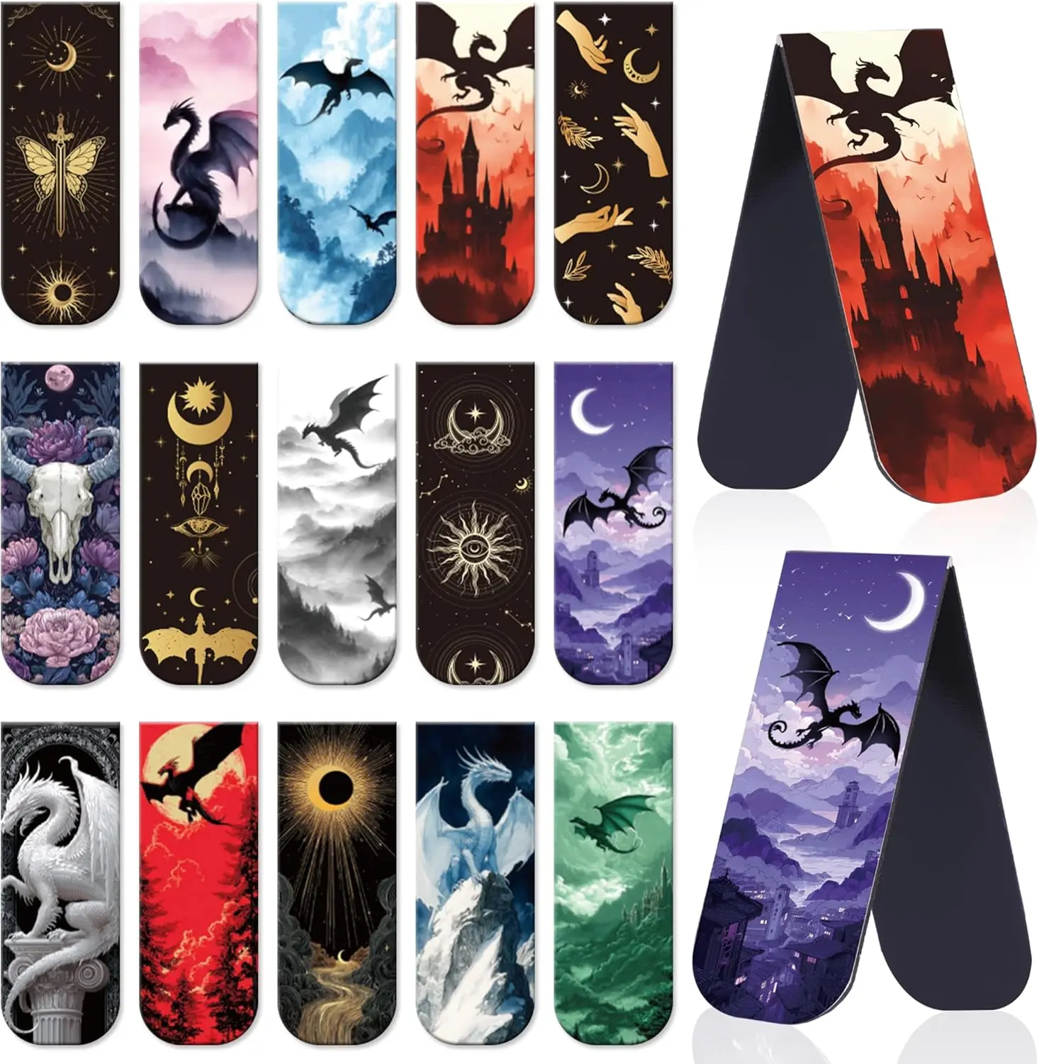 Dragon Fantasy  Bookmarks Gifts, 30 count Gothic Mystical Bookmarks for Reading Women Men,  Foldable  Book Marks, Cool Page Clip  for Readers Teacher Fantasy Lovers