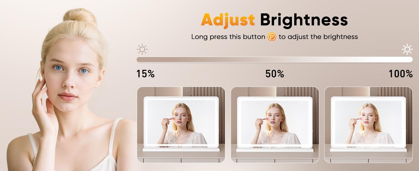 Vanity Mirror with Lights, LED Makeup Mirror with Dimmable 3 Color Modes, Touch Screen Control Vanity Based Mirror Desk Mirror Square White