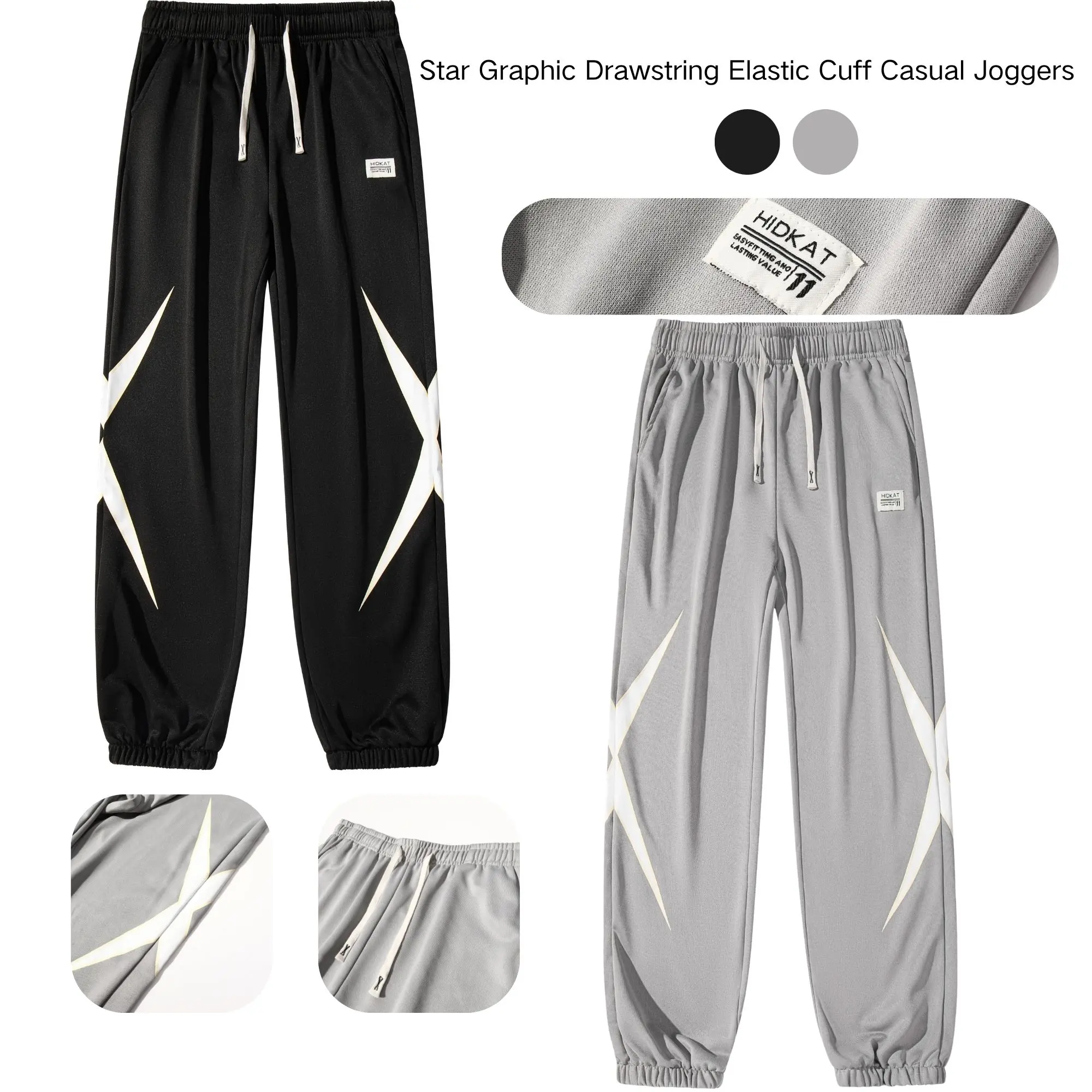 High-street jogger sweatpants with five-pointed star print on the side, drawstring elastic waistband, labeled design, loose fit that flatters the figure, sporty casual long pants