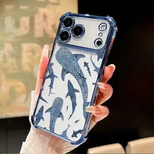 Whale Shark Wonders pattern electroplated four-corner airbag shockproof and anti-drop phone case. Suitable for iPhone 17 Pro Max, 16/15/14/13/12/11 Pro Max, and Samsung S25, S24, S23 (airbag shockproof transparent protective case).