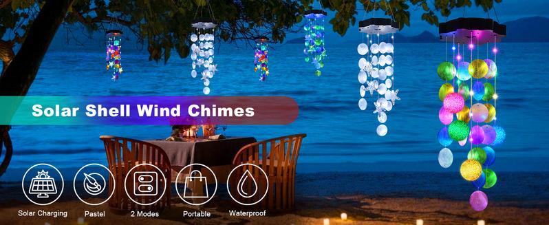 Solar-powered outdoor Christmas wind chime lights (colorful) – an ideal holiday gift, shell design, perfect for mom, grandma, and girls; waterproof outdoor decorative pendant lights, suitable for party decorations, gardens, porches, and patios. Solar-powered outdoor Christmas wind chime lights (colorful) – an ideal holiday gift, shell design, perfect for mom, grandma, and girls; waterproof outdoor decorative pendant lights, suitable for party decorations, gardens, porches, and patios.