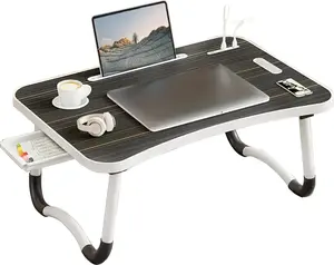 Multifunctional Leg Rest Table with Cup Holder Drawer 4 USB Fan Light Portable Foldable Bed Tray for Laptop Breakfast Reading Writing on Sofa Couch Laptop Desk on Bed Ergonomic Size 23x15.5x9.65 Inches