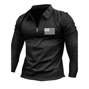 FR New Men's Patriotic Flag Print Long Sleeve Shirt - Casual & Stylish Golf Top, Perfect Gift for All Seasons Fathersdaygift Clothing