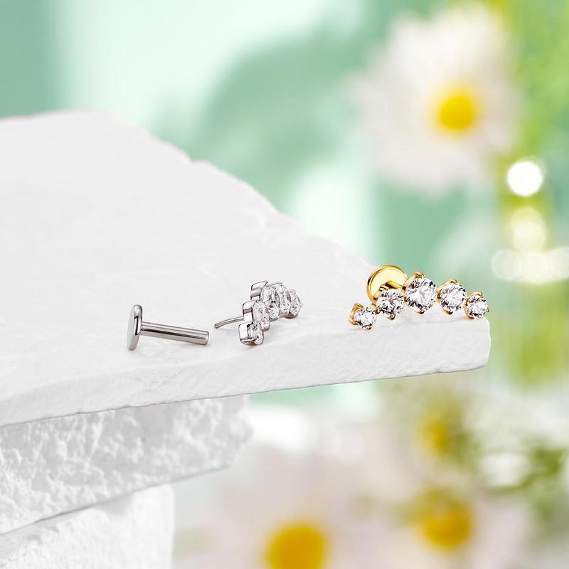 Oufer 16G Threadless Push Pin Flat Back Cartilage Stud Earring with Sparkling Rhinestones 316L Stainless Steel Hypoallergenic Fashionable Jewelry Gift