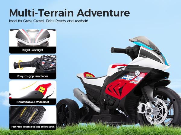 PHI VILLA Kids Electric Motorcycle with BMW Authorized, 12V Ride on Toy for Toddlers Battery Powered 3-Wheel Stable Design with Horn, Music & LED Lights