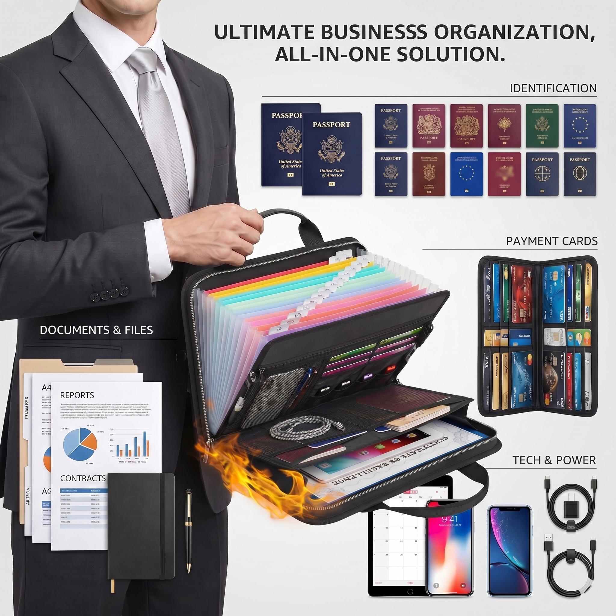 Large-Capacity Fireproof File Folder with Handle, A4Document Bag & Data Paper Organizer, Versatile Test PaperStorage for Office Stationery & Supplies