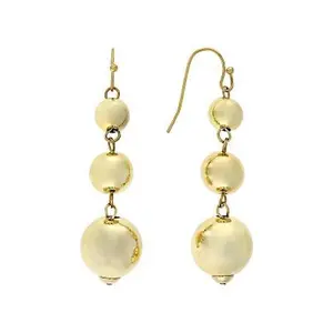 JTV Gold Tone Stainless Steel 8-12mm Graduated Beaded Dangle Earrings