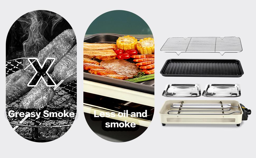 Pukomc White Electric Smokeless Indoor Grill with 5 Temp Levels, Non-Stick Surface, Removable Tray, Dishwasher Safe, Springtok Multifunction - Durable Portable Outdoor Griddle Patio Pro Griddle