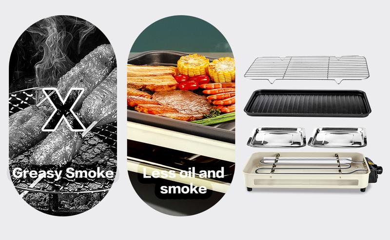 Pukomc White Electric Smokeless Indoor Grill with 5 Temp Levels, Non-Stick Surface, Removable Tray, Dishwasher Safe, Springtok Multifunction - Durable Portable Outdoor Griddle Patio Pro Griddle