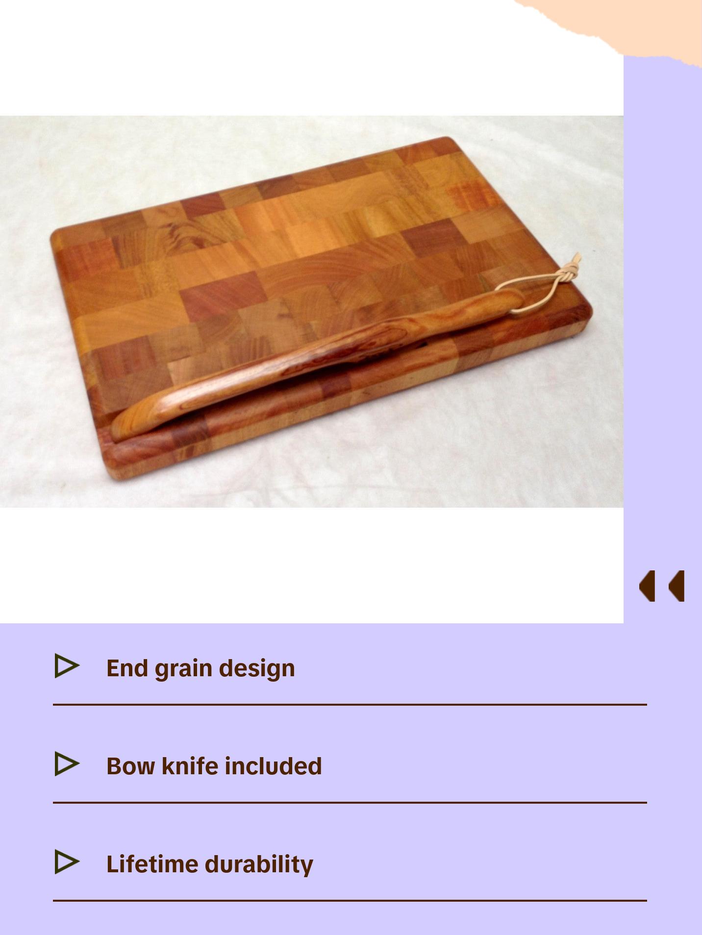 Cutting board--end grain mahogany cutting board and bow knife set