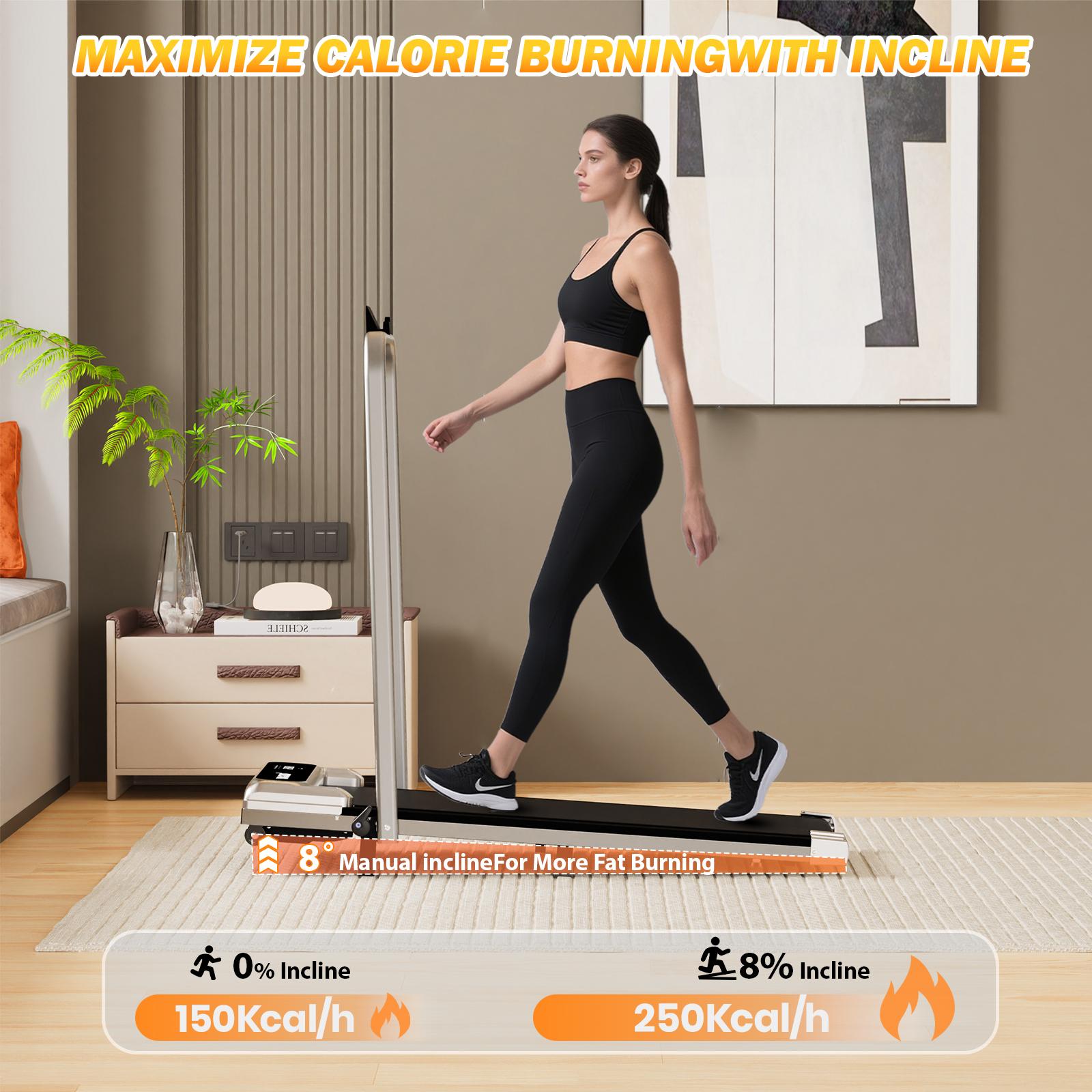 YAGUD Incline Walking Pad with Handrail, LED Display,  2 in 1 Under Desk Treadmill for Small Spaces,Portable for Home/Office