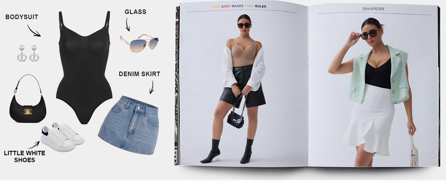 SHAPERX Tummy Control Thong Bodysuit Built in bra Shapewear for Women with Removable Pads Womenswear Underwear