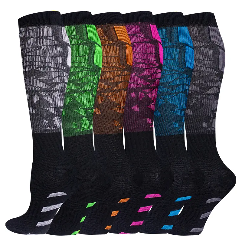 6 Pairs Compression Socks for Women and Men 20-30mmHg-Circulation Support Socks Quick-drying Anti-slip Sweat-absorbing  Knee High Compression Socks for Running Medical Nurse Travel