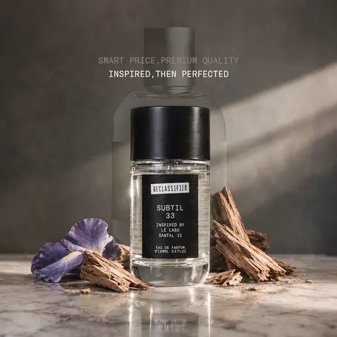 Declassified Subtil 33 | Long-Lasting Sandalwood Woody Spicy Perfume | Cardamom, Orris, Cedarwood & Musk | 100ml Unisex Eau de Parfum