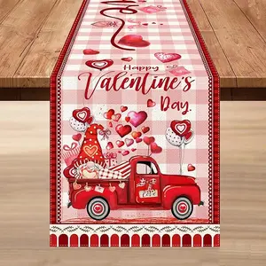 Valentine Table Runner, Valentines Day Table Runner Hearts Gnomes Truck Buffalo Plaid Wedding Anniversary Decoration for Home Dinner Kitchen 13" x 72" Inch