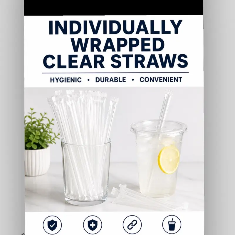 Individually Wrapped Clear Plastic Drinking Straws 100 - Disposable Clear Straws, BPA Free Plastic, Cold or Hot Drinks - Soda Straws, Party Straws, Birthday Parties, Catering