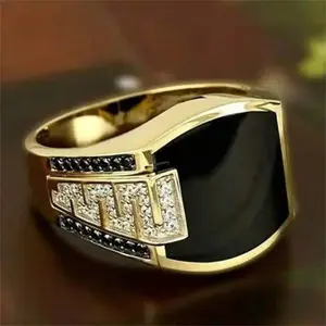 Modern Luxury Black Crystal Men's Rings For Men, Vintage Irregular Crystal Stone Ring, Muslim Wedding Ring, Rock Punk Jewelry