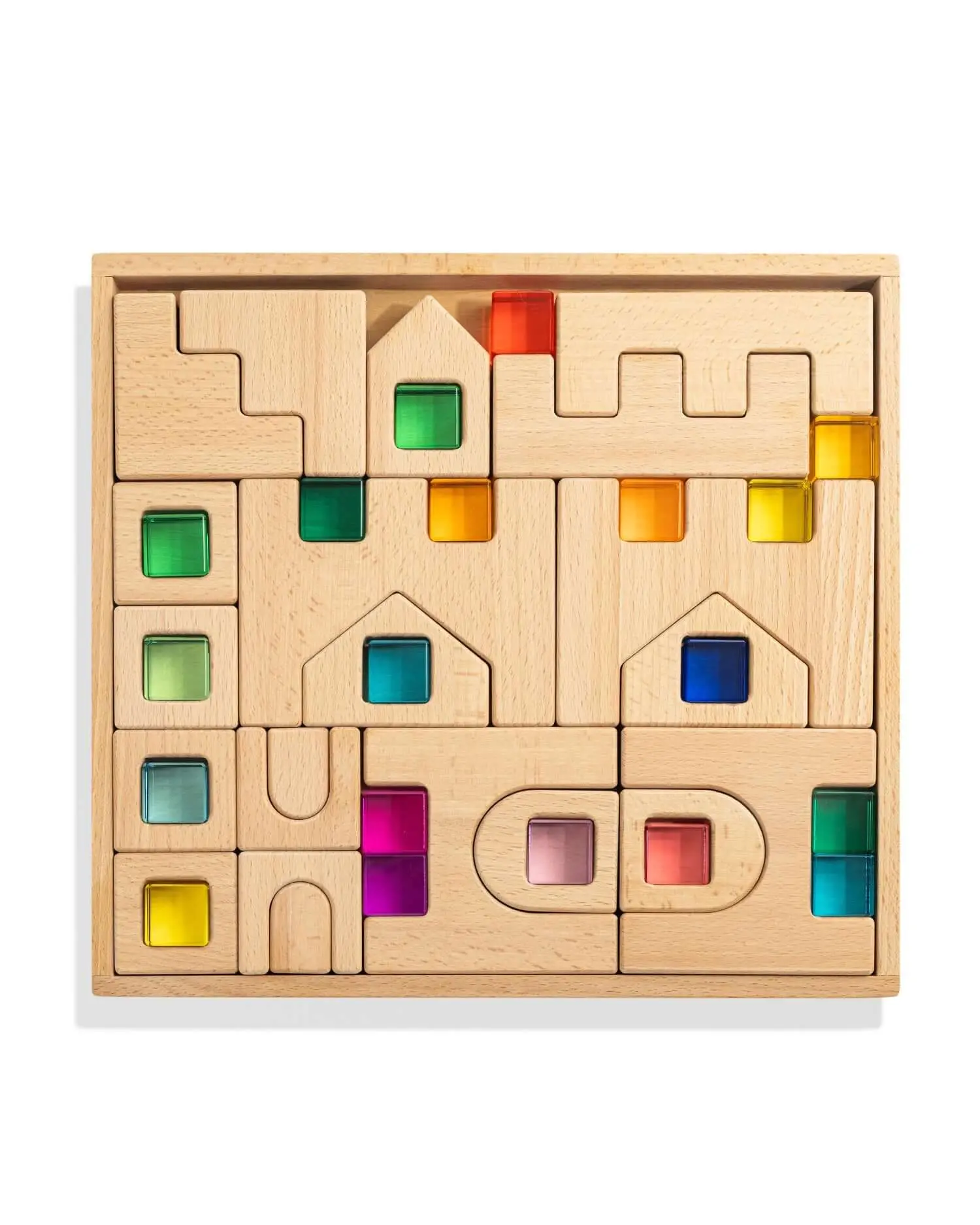 Barca Block Set - 40-Piece Castle-Inspired Wooden Blocks with Rainbow Lucite Gems for Creative Play & STEM Education Ages 3+