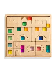 Barca Block Set - 40-Piece Castle-Inspired Wooden Blocks with Rainbow Lucite Gems for Creative Play & STEM Education Ages 3+