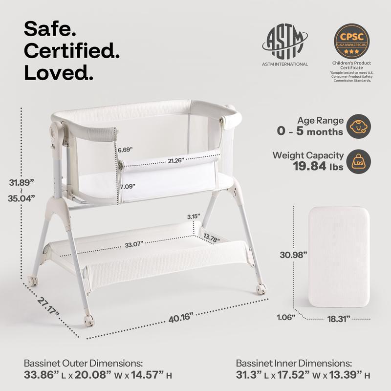 HARPPA Baby Bassinet 3-in-1 Rocking Cuddly Sway & Bedside storage Sleeper with Mattress Cover No Sheet for Cozy Nights Unisex Design Portable Sleeping Cot toddler bed