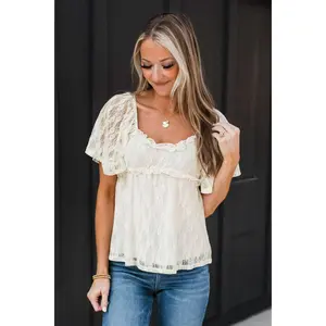 Happily Together Floral Lace Blouse- Ivory