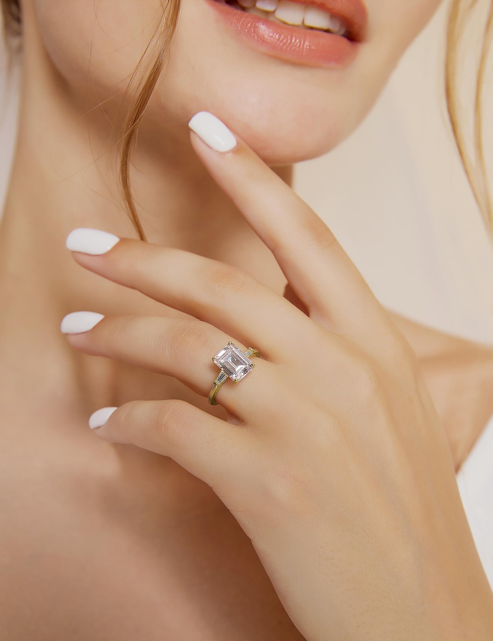 EAMTI 3CT 925 Sterling Silver Engagement Ring 3-Stone Cubic Zirconia Wedding Bands for Women