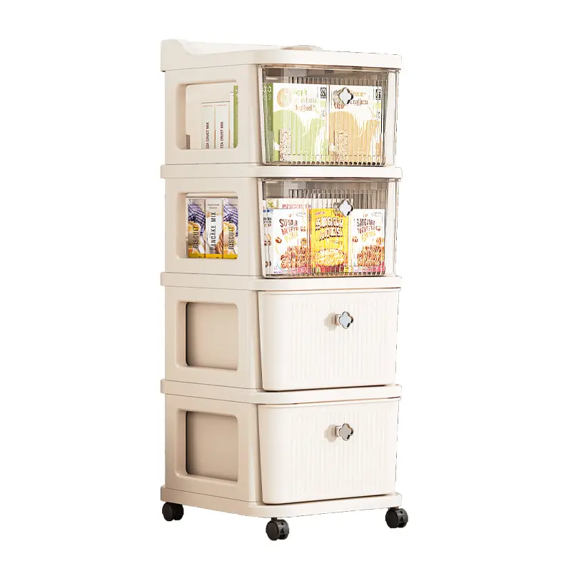 Drawer Rolling Storage Cabinet with Clear & Opaque Drawers, Wheeled Mobile Utility Organizer Cart, Vertical Privacy Storage Tower, Multi-Purpose Narrow Gap Rolling Drawer Organizer for Bathroom, Bedroom, Laundry Room, Kitchen, Office, Dorm and Classroom