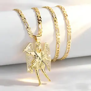 Hip-Hop Fashion Archangel Saint Michael Wing Charm Necklace, Saint Michael Medal Mixed Media Portrait Jewelry, Holiday Gift