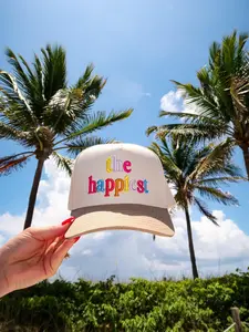 The Happiest Multicolor Hat / The Happiest Original Embroidered Vintage Trucker Hat Unisex Adjustable Snapback