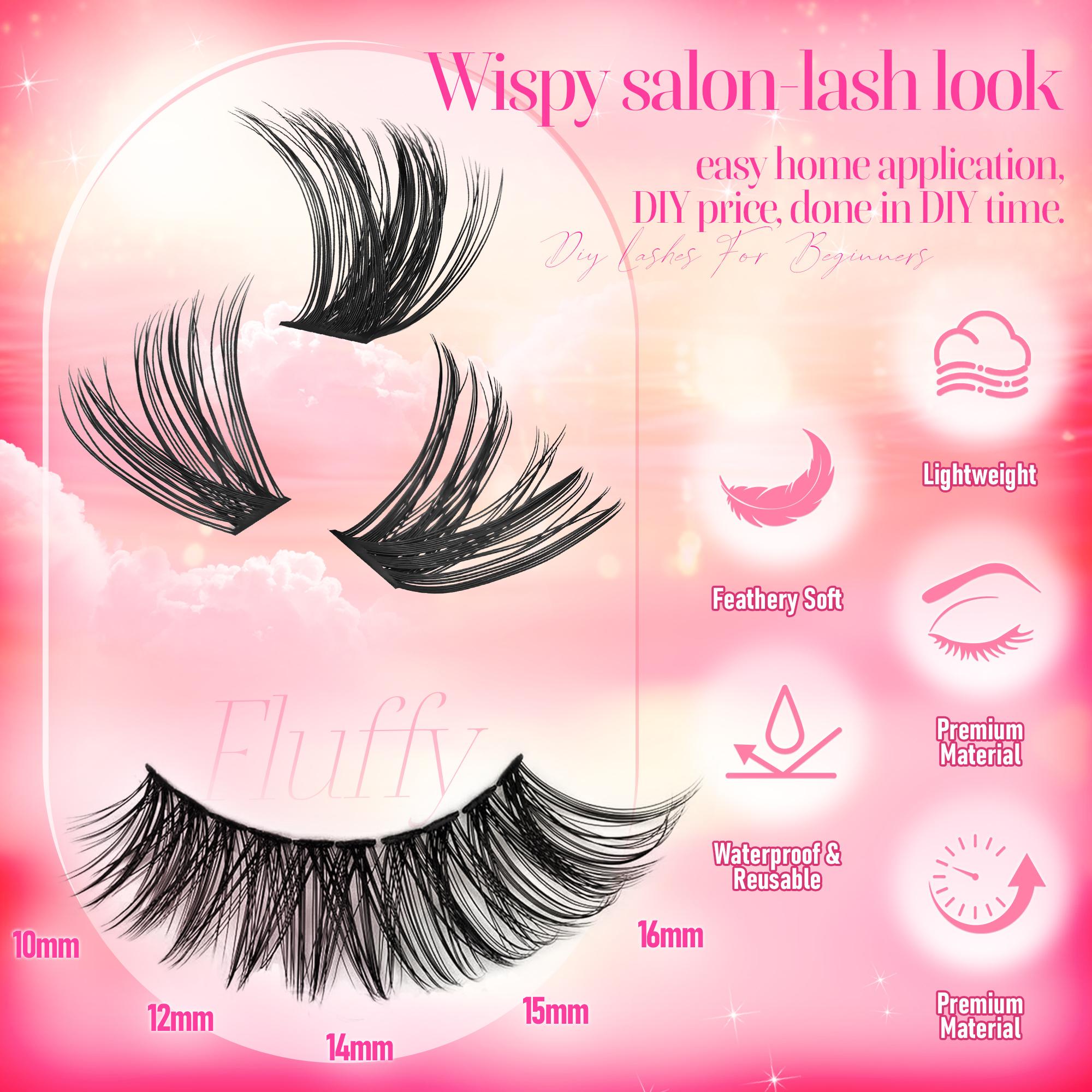 720pcs Lash Clusters with Glue & Tweezer | 9-16mm Mixed Styles Natural D Curl & Volume False Eyelashes Extensions Set | Waterproof & Reusable DIY Lashes Makeup for Beginners