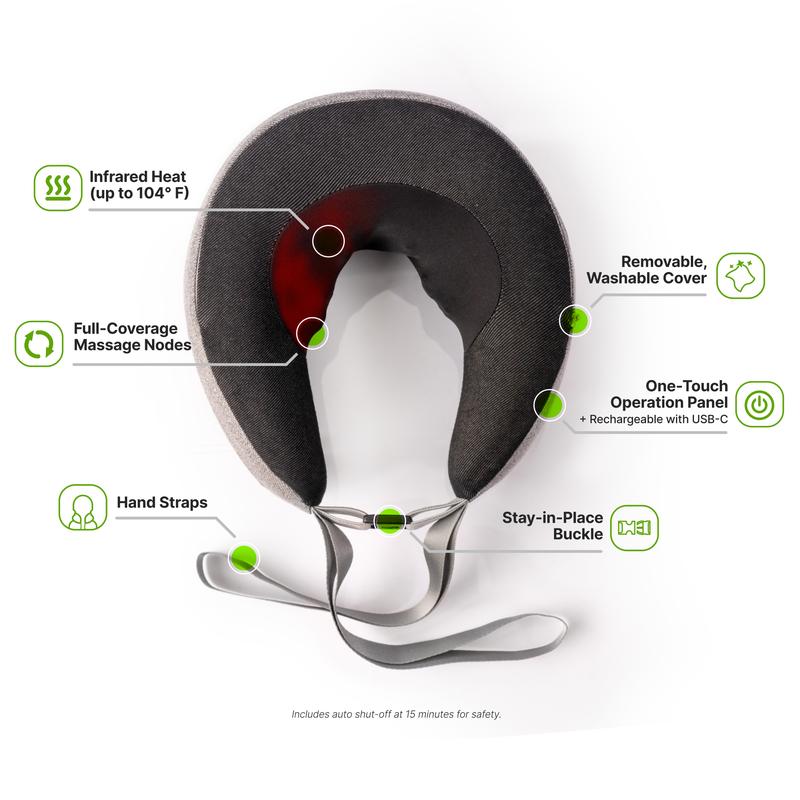 GhostBed Shiatsu Massaging Neck Pillow with Memory Foam & Infrared Heat Massage Machine