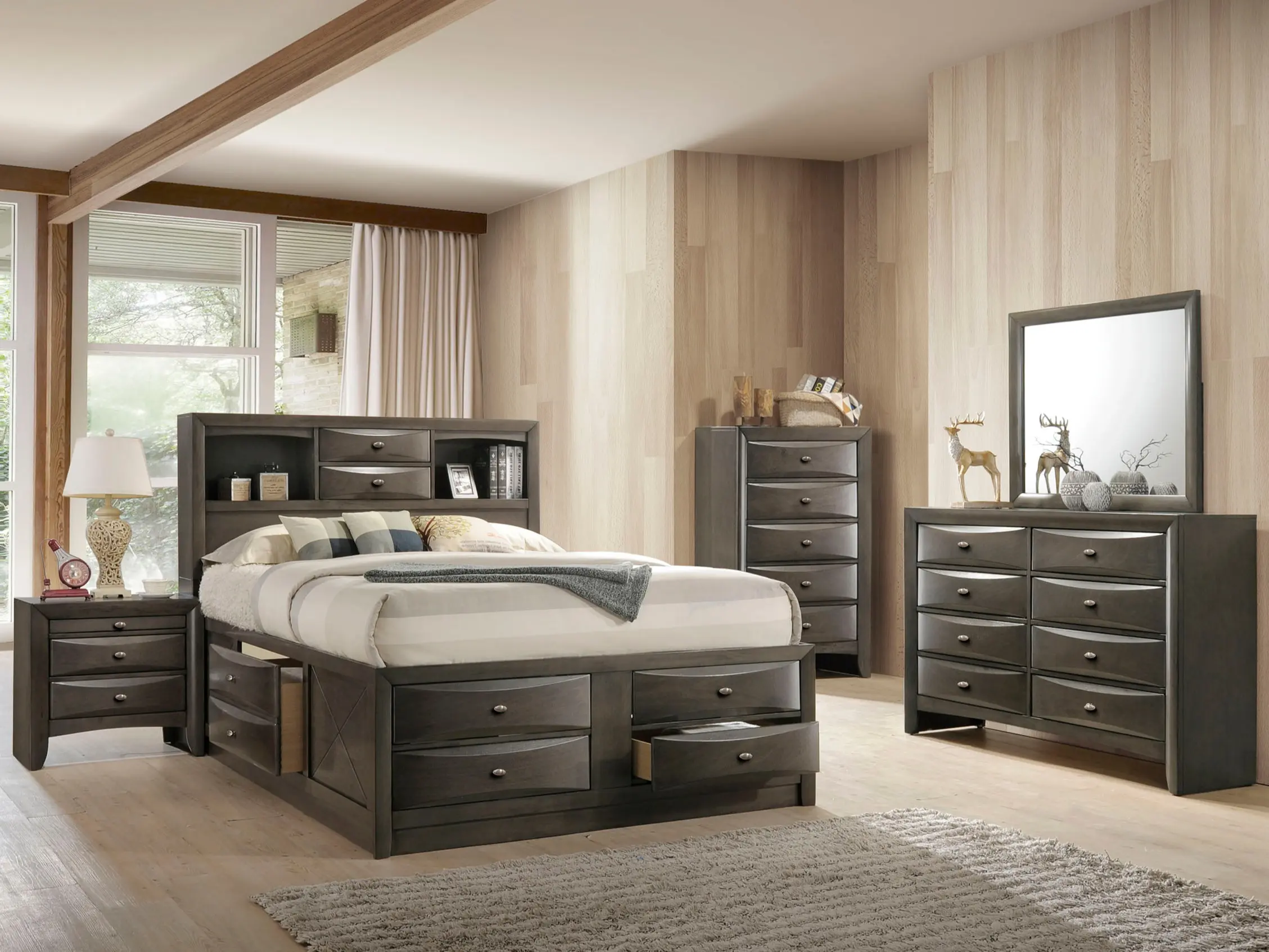 Zosimo Classic 4-Piece Bedroom Furniture Set - Storage Bed, Dresser, Rich Wood Finish, Functional & Stylish Design