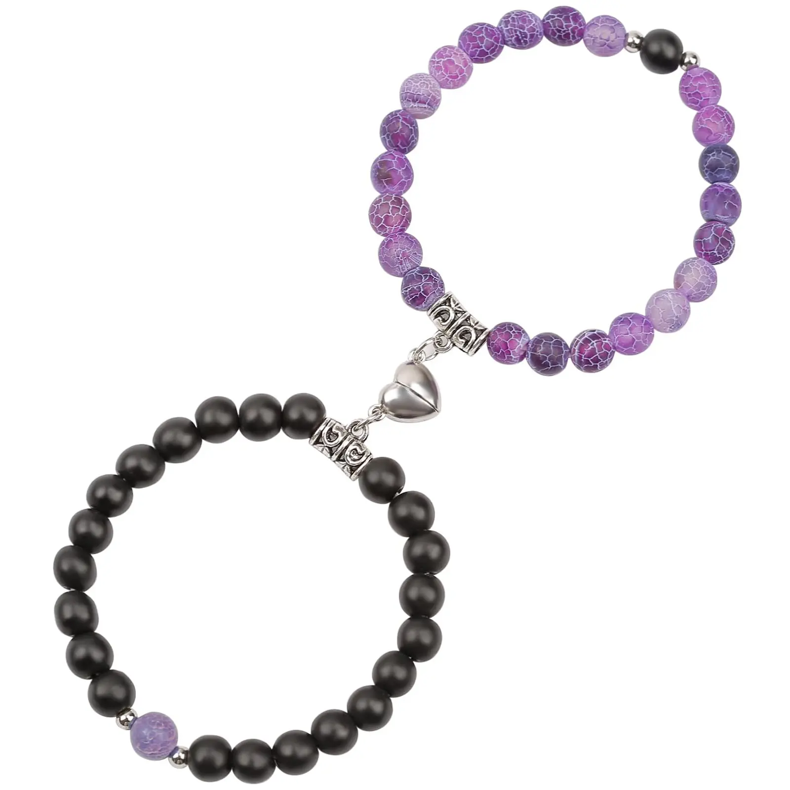 Matching Bracelets with Magnetic Heart Charm, Adjustable Stone Bead Set of 2, Womens Gifts Accessories, Anniversary Gift for Him & Boyfriend, Matching Bf And Gf, Gifts For Boyfriend