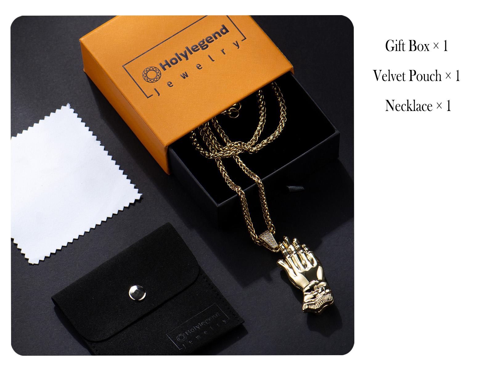 Holylegend 14K Real Gold-Plated Praying Hands Pendant Necklace for Men, 3D Carved Pendant with CZ Iced Bail, Gift-Ready Religious Jewelry