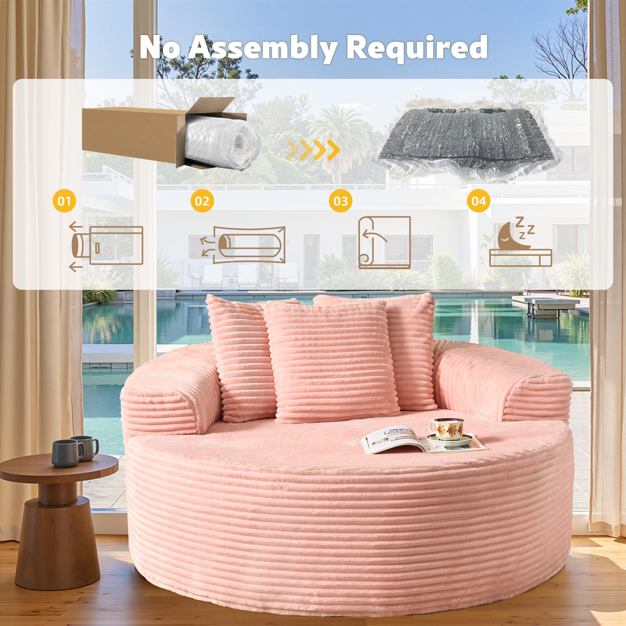 【Black Friday & Cyber Monday Deal】OOSWIFT 59" W Oversized Corduroy Lounge Chair, Single Sofa Bed with Pillows, Modern Wide-Arm Sleeper Chair for Living Room, Lounger for Nursery & Home Theater, Cozy Round Reading Chair