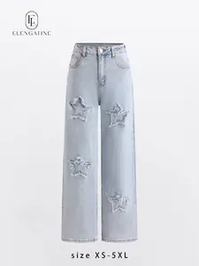 Elengatine Viral Star Patch Baggy Jeans for Women | Y2K Low Rise Wide Leg Denim Pants | Distressed Star Detail, Streetwear Aesthetic | Loose Fit, Trendy & Comfortable | Perfect for Spring Summer Outfits, Daily Wear, Hip Hop Style & TikTok  Trends BTN126