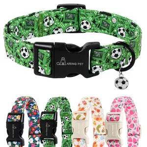 ARING PET Soccer Dog Collar, Adjustable Green Puppy Collar with Quick-Release Buckle for Small Medium Large Boy Girl Dogs